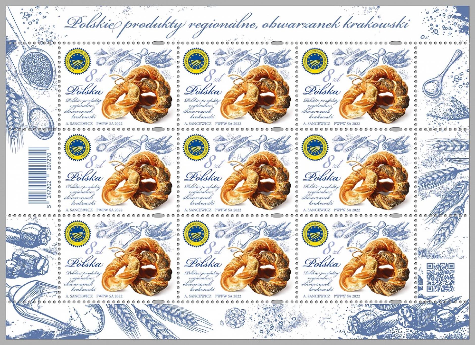 Krakowski obwarzanek na znaczku pocztowym. Prawie "trójwymiarowy"
