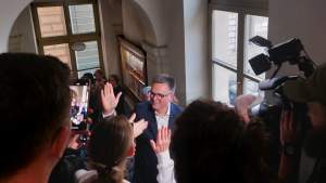 Szymon Hołownia w V LO w Krakowie, młodzież zachwycona