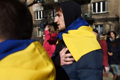 Konsulat Rosji w Krakowie. Protest przeciw napaści na Ukrainę - zdjęcie 13
