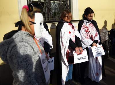 Jędraszewski w więziennym pasiaku, krew, krzyk i płacz przed kurią - zdjęcie 4