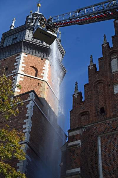 Akcja Straży Pożarnej w Bazylice Bożego Ciała na Kazimierzu. Ćwiczenia - zdjęcie 21